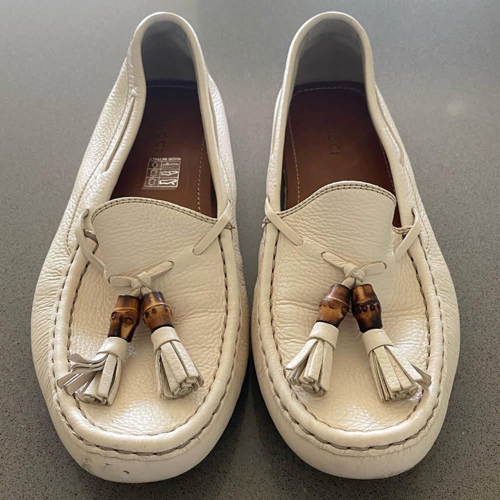 White Leather Gucci Loafers